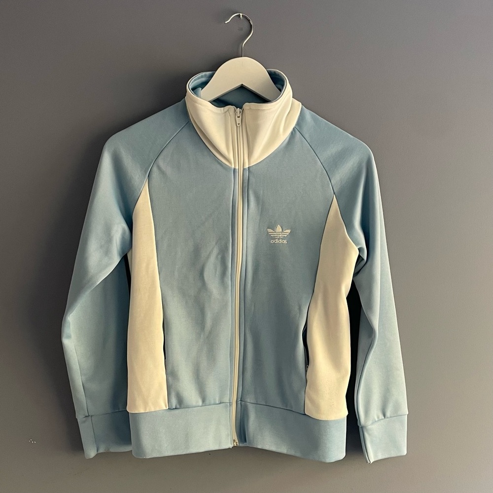 Vintage Adidas Light Blue and White Jacket